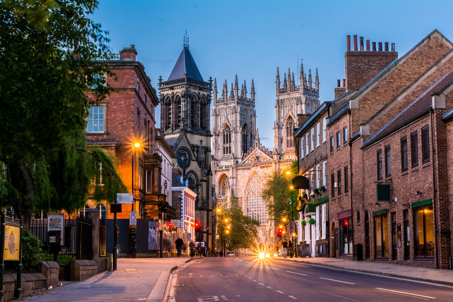 York in the evening, a gorgeous city scape filled with old english architecture.