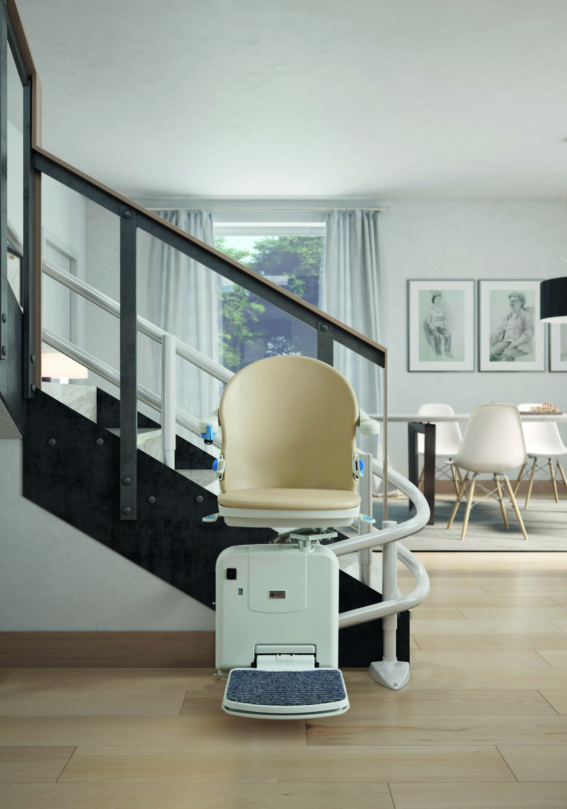 Handicare 2000 stairlift in a modern, open plan home.