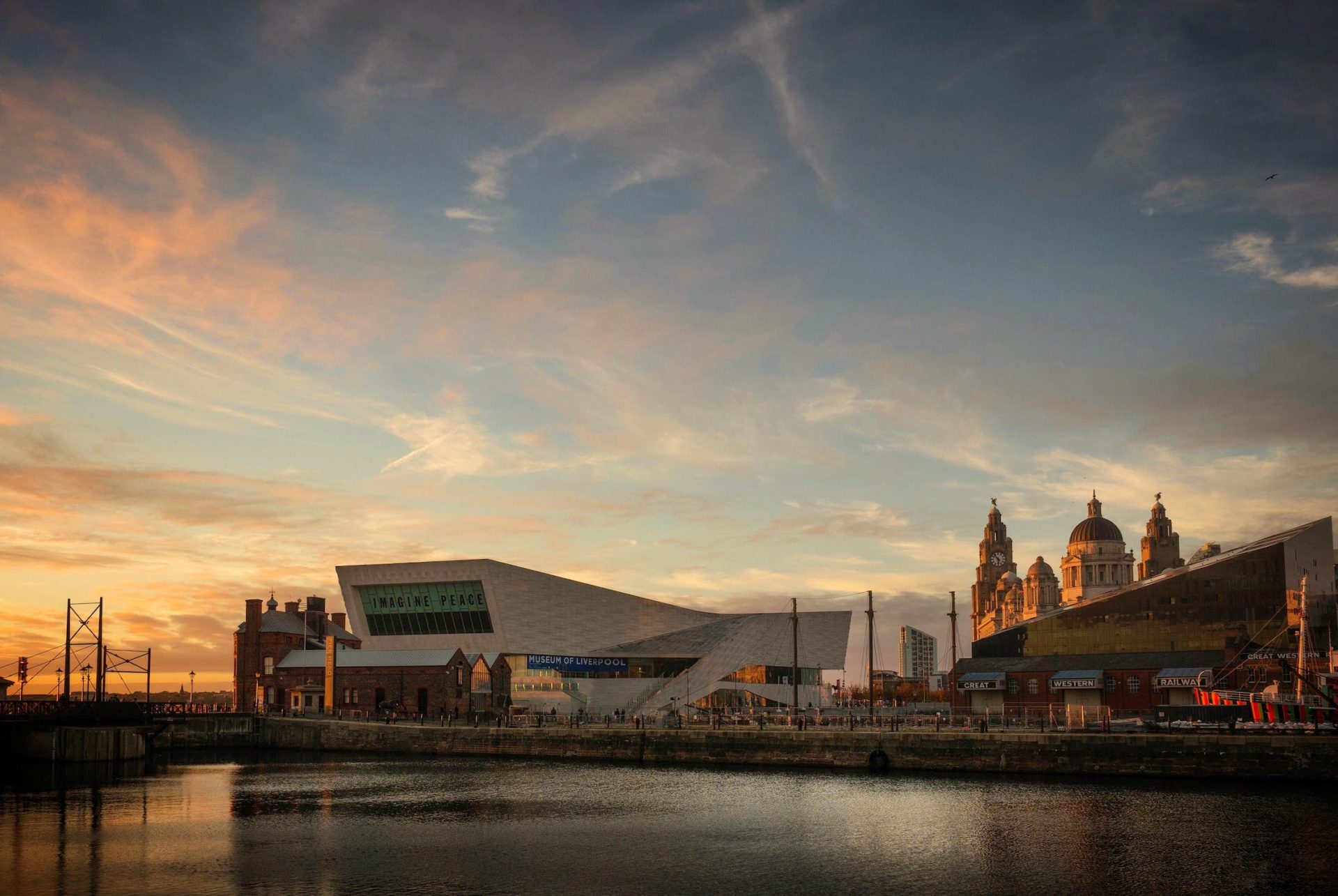 Liverpool Waterfront at sunset - Museum of Liverpool.