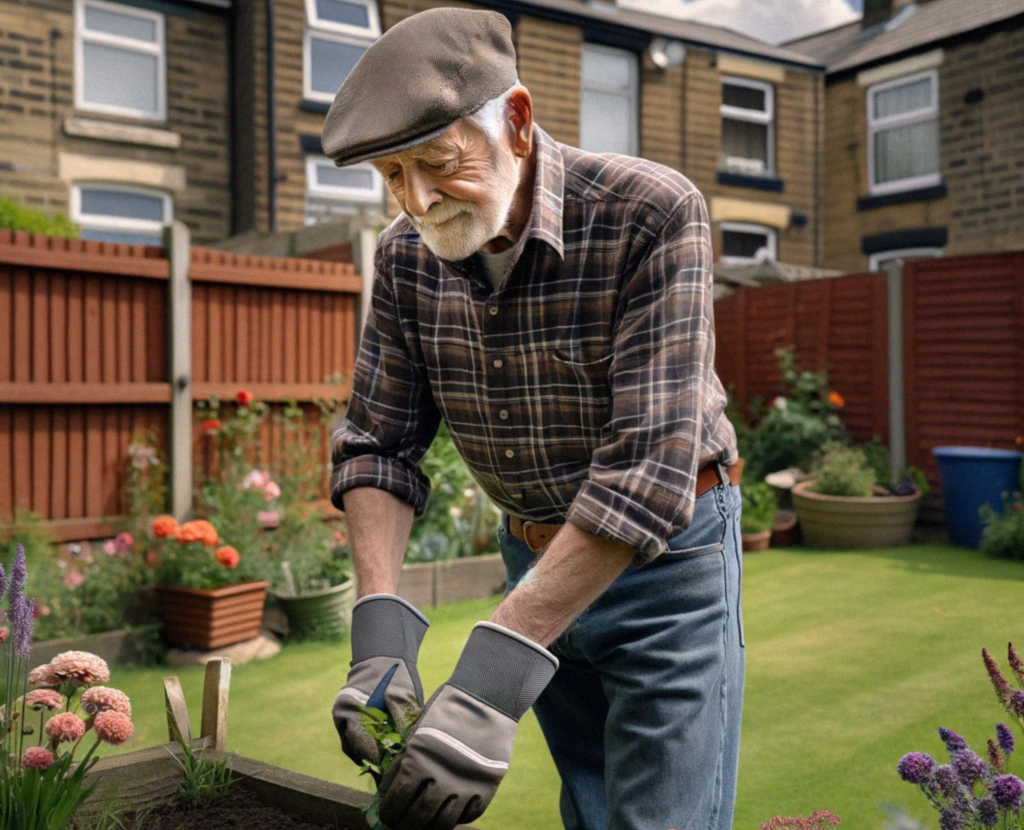 A Senior Man tending to his garden in his home