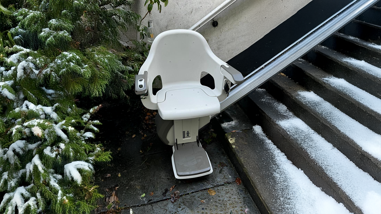 Stairlift in winter scene