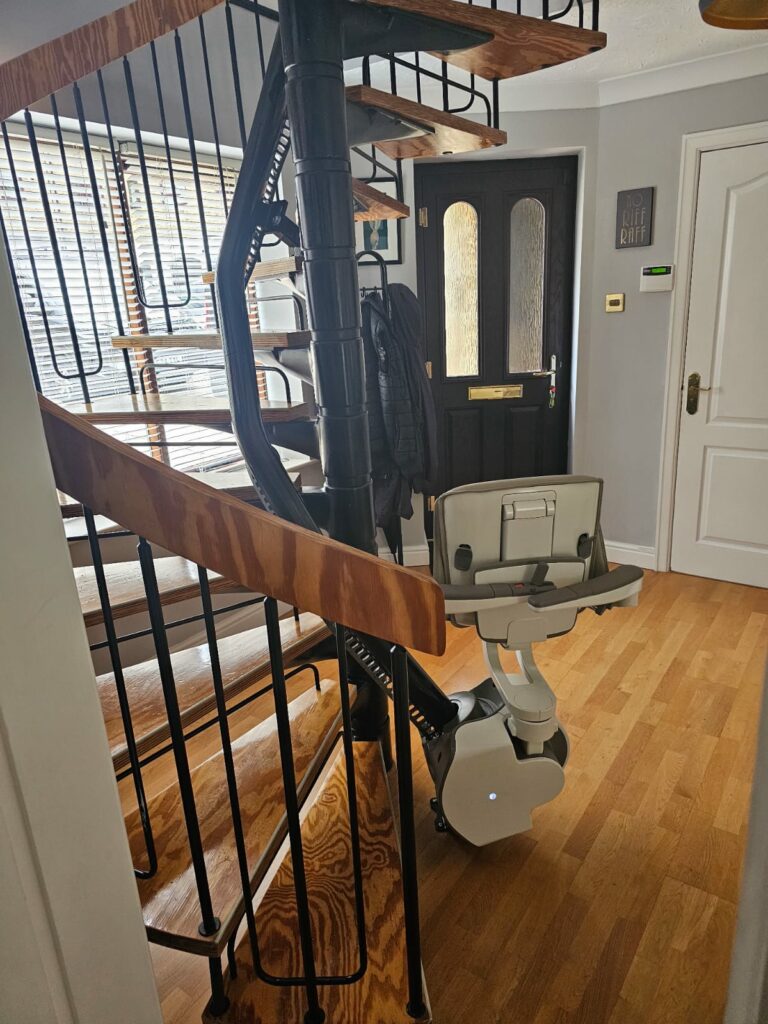 A curved Flow x On a spiral staircase