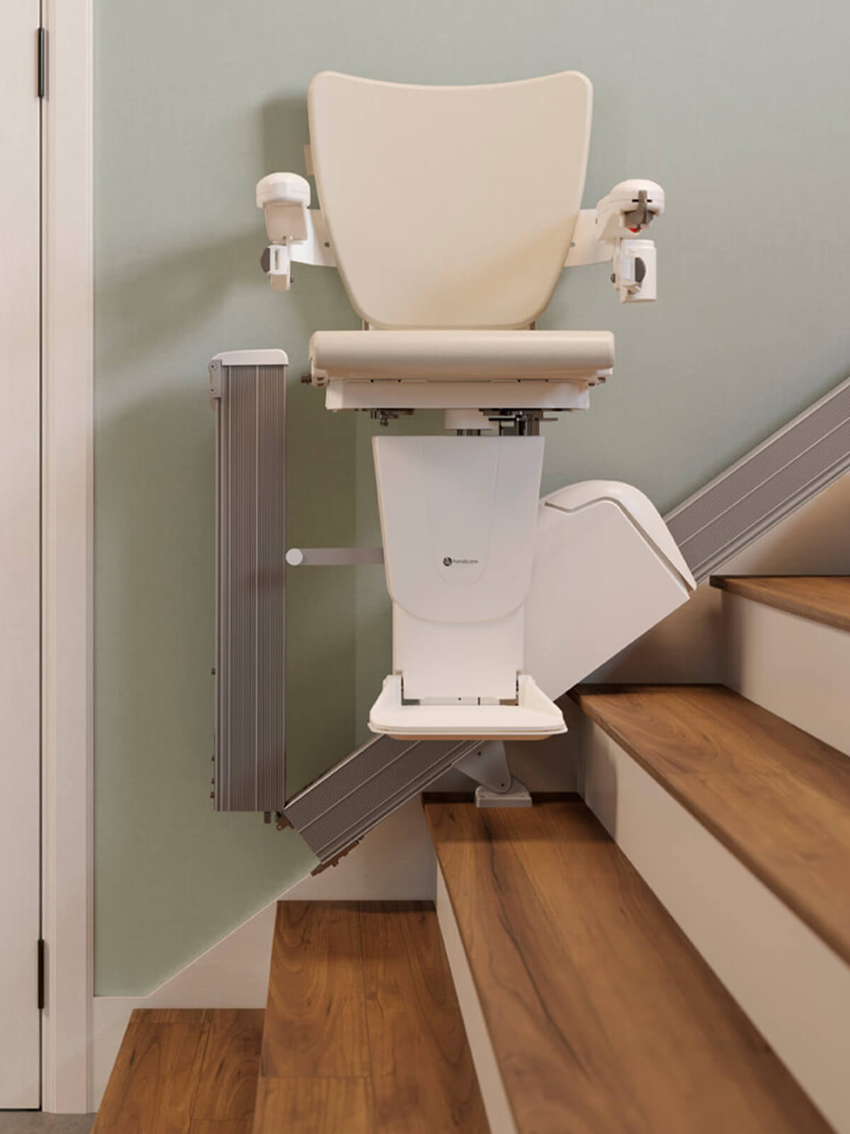 Newly installed straight Handicare 1100 which is at the bottom of the stairs.